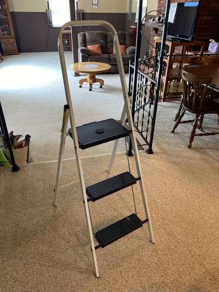 Contents of kitchen closet, step stool, ironing board, brooms, extension cords (excludes items on shelf)