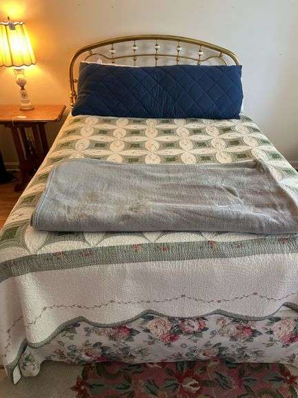 Complete Queen size bed w/ brass headboard