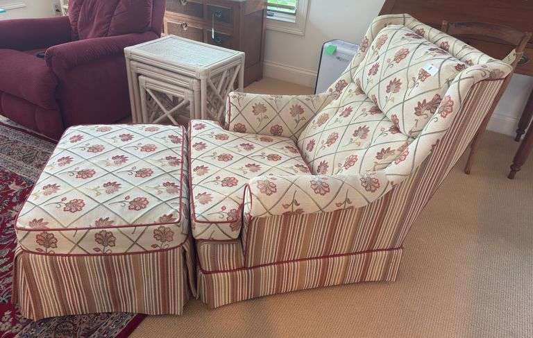 Upholstered arm chair & ottoman