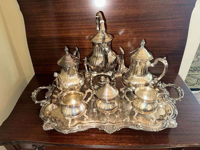 Towle silver plate coffee and tea service with tray