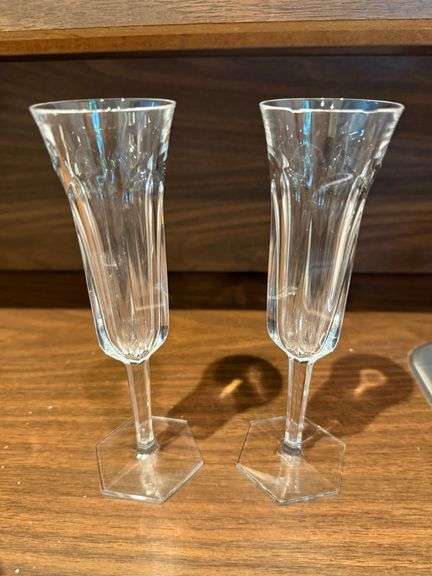 Etched glass basket, misc stemware