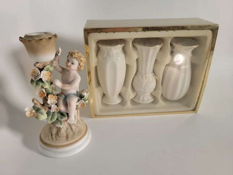Lenox Carved Bud Vases, Sadak Porcelain Boy Candleholder image