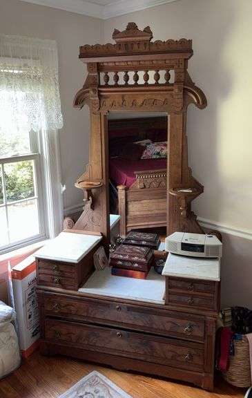 Antique Walnut Victorian Desser w/ marble top and dove tail joints image