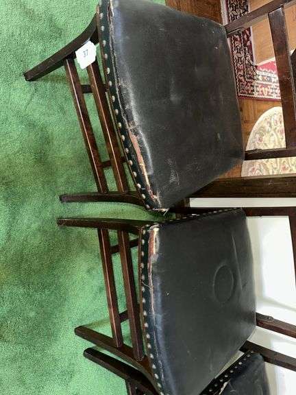 3 antique folding chairs with harp back