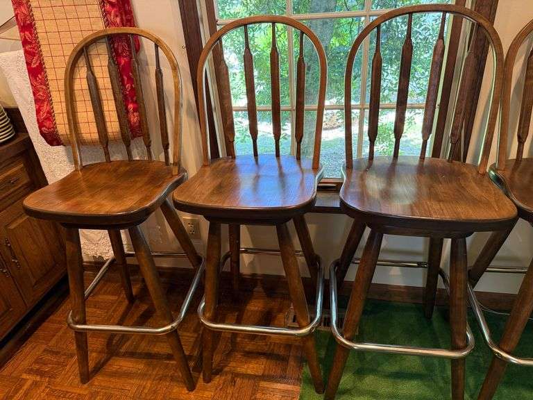 5 wood barstools 28" seat height & 44" total height