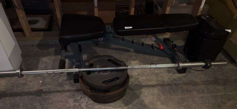 Weight bench, weights, barbell image