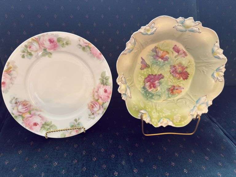 Handpainted bowl, Thomas "Sevres" Bavaria handpainted plate with stands