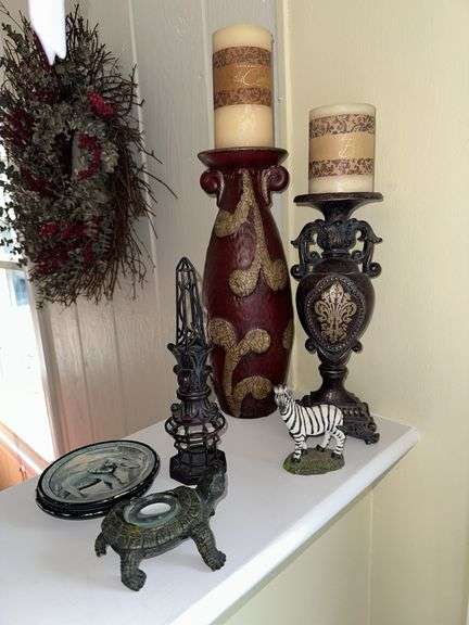 2 candle holders, zebra figurine, 2 saucers, turtle figure image