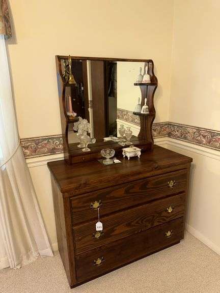 3 drawer wooden dresser with mirror