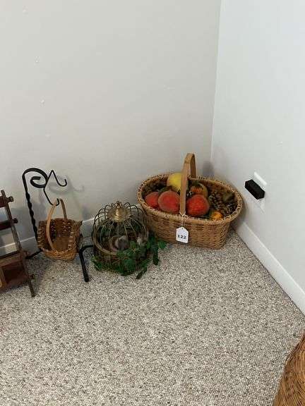 Magazine rack. Basket of fruit, metal hanger