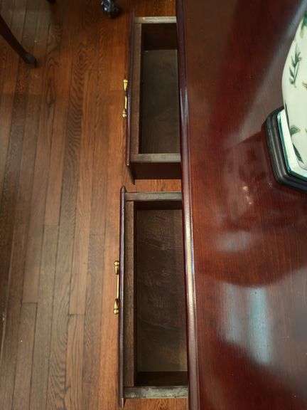2 drawer console table with brass hardware 31" x 29" x 12"