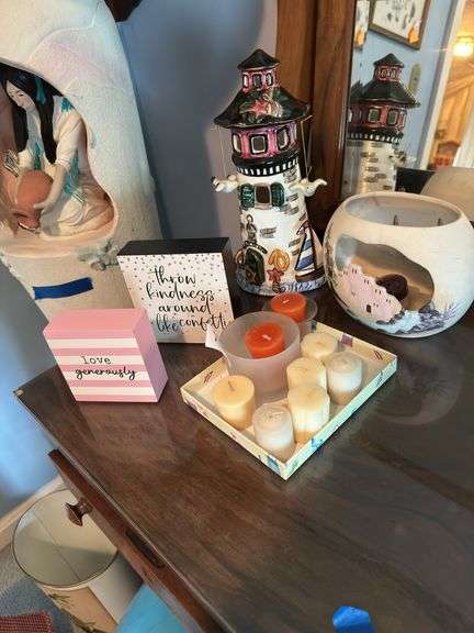 Misc items , candles, candle holders vintage glasses, bracelet & misc image