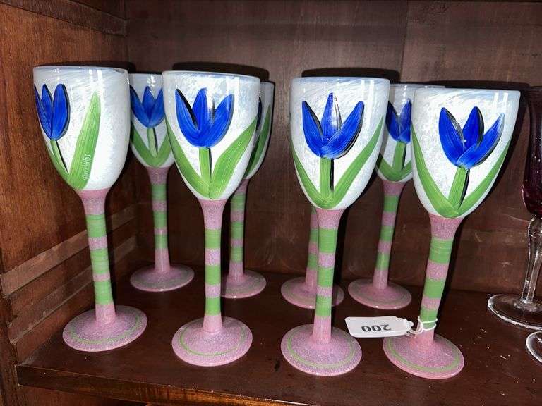 8 Kosta Boda Tulipa hand-painted water goblets - signed image