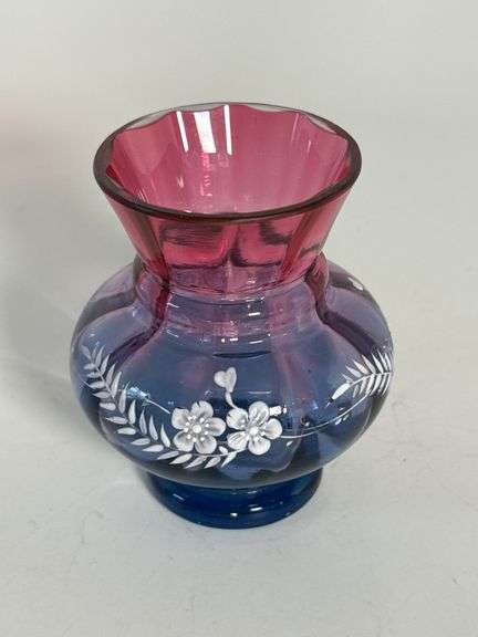 Cranberry handpainted 4" glass vase image