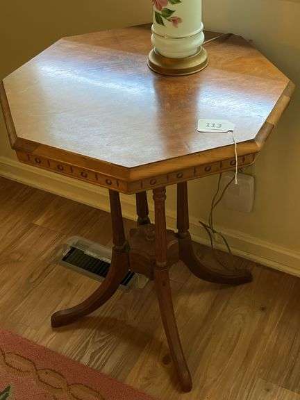 Antique walnut octagon top lamp table
