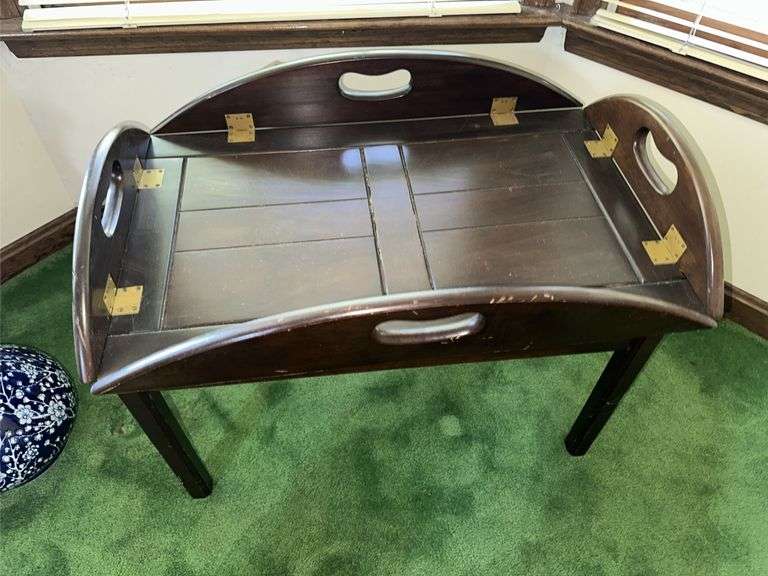 Side table with drop down sides and removable tray
