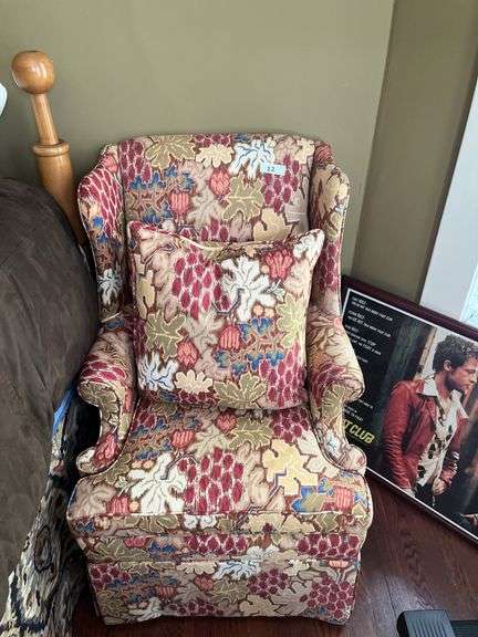 Upholstered wingback chair w/ matching ottoman