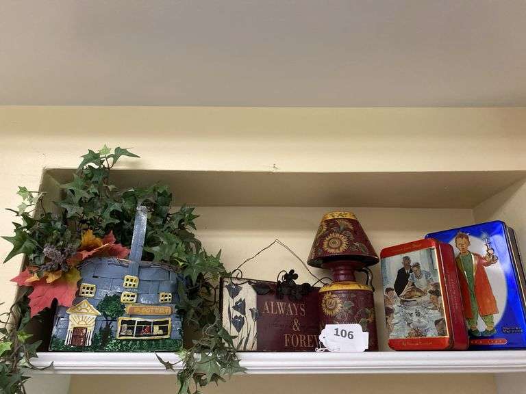 Tins, basket, plaque, light image