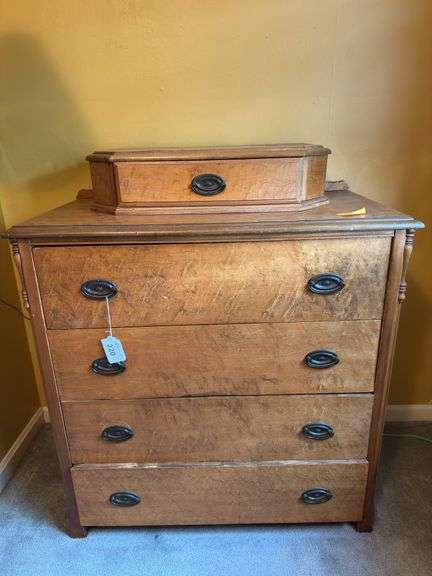 Antique early American Birdseye maple Federal 5 drawers chest w/ dove tail joints  44” h X 35”w X 19” d image