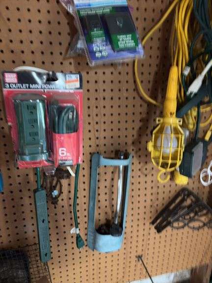 Drop light, rope, sprinkler, shelf brackets, outdoor timer image