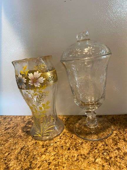 Glassware, hand painted vase, candy dishes, vase