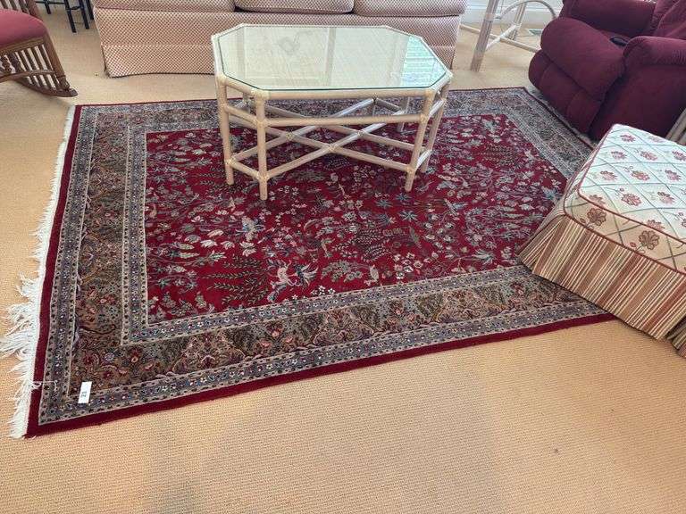 Red, blue & taupe area rug 69" x 103"