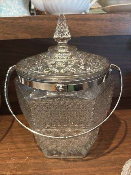 Pattern glass ice bucket & 3 bowls