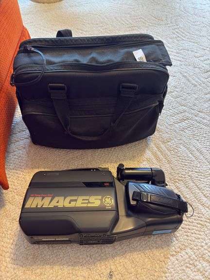 GE camcorder& case, power strip, cables