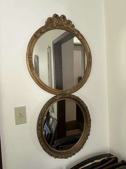 2 round antique framed mirrors