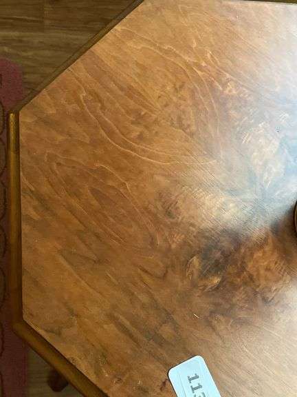 Antique walnut octagon top lamp table