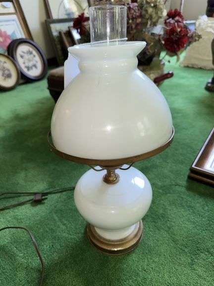 18” tall Vintage milk glass lamp