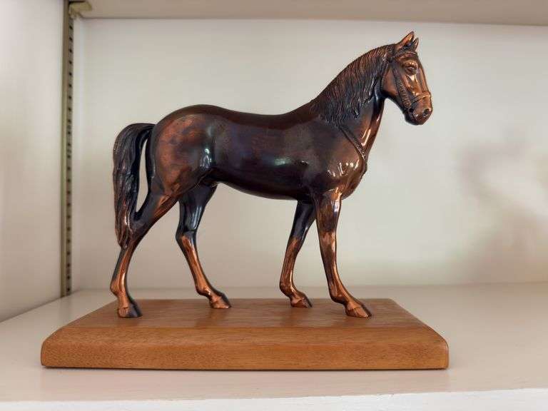 Bronze horse sculpture 8" x 6" on wood base