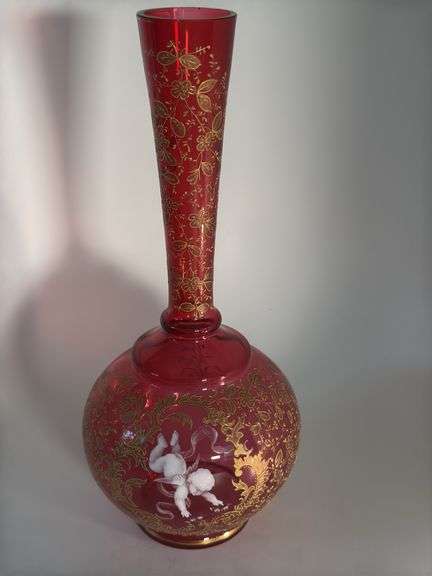 Bohemian cranberry glass vase 13" t image