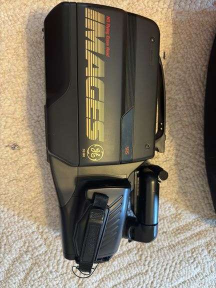 GE camcorder& case, power strip, cables
