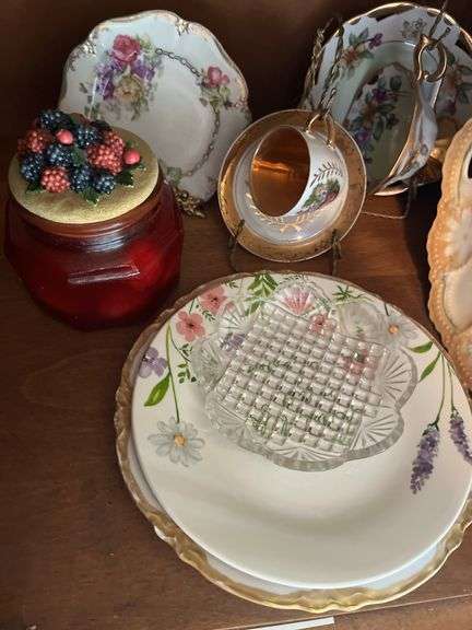 China plates , cups& saucers, candles