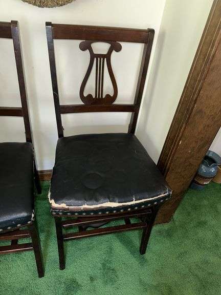 3 antique folding chairs with harp back