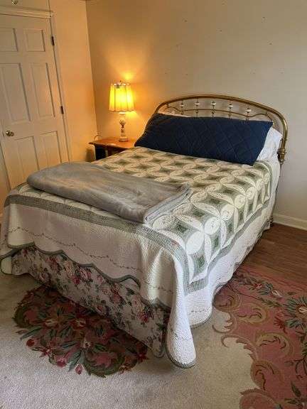 Complete Queen size bed w/ brass headboard