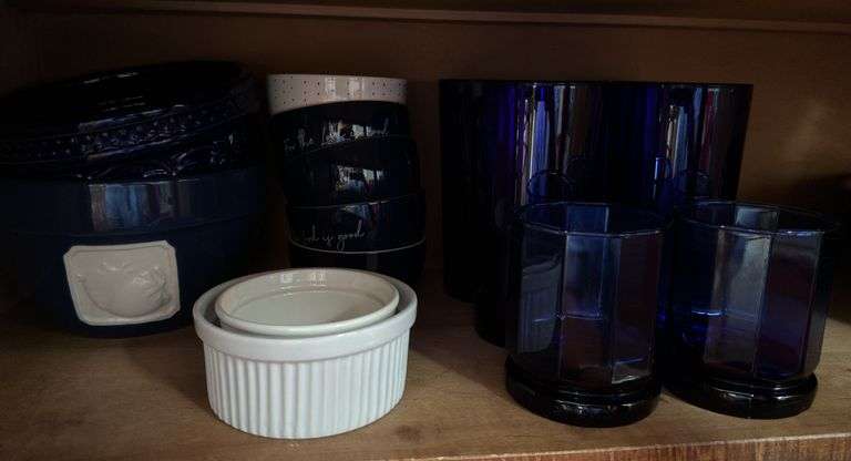 Cobalt Blue glasses, small blue bowls, 2 medium bowls image