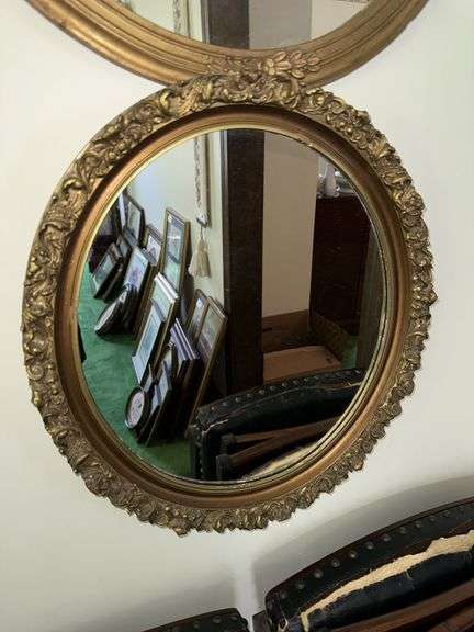 2 round antique framed mirrors