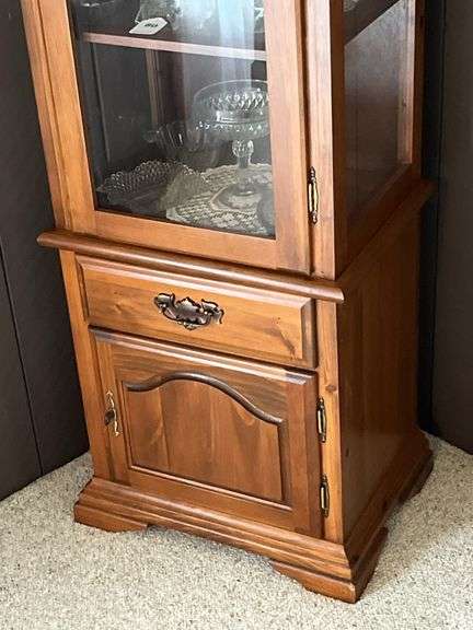 Pine curio cabinet w/ bottom storage