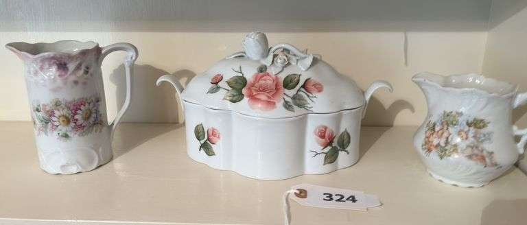 Vintage China covered dish, creamers image