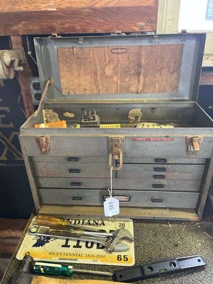 Craftsman machinist top tool box , 4 drawer cabinet on casters w/ misc tools