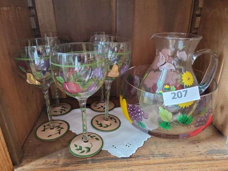 Handpainted Glass Tall Glasses, Pitcher & Bowl image