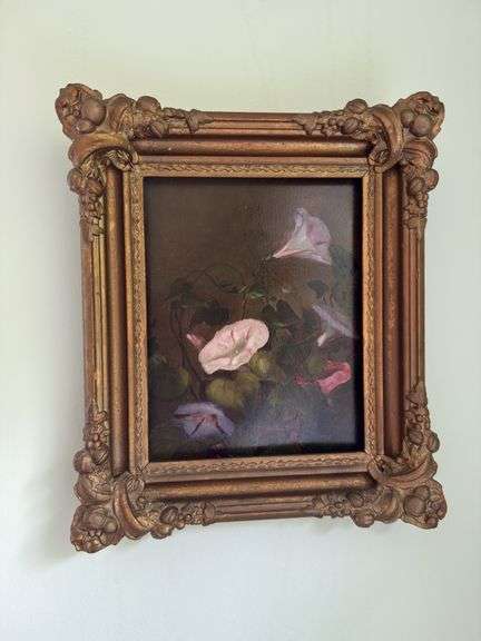 Oil painting on board with hand carved frame 12" x 13" image