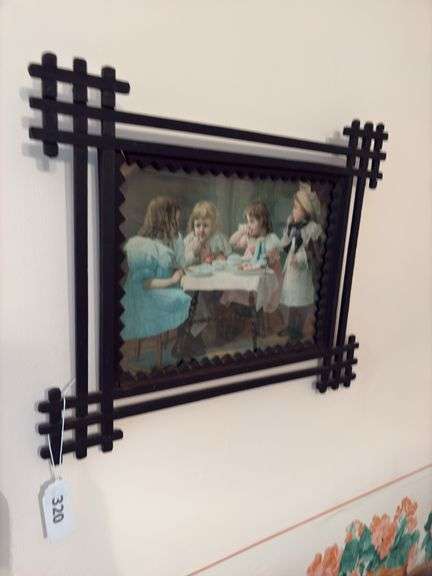 Antique frame w/  child’s tea party print image
