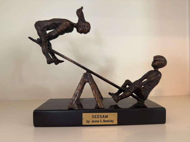 "Seesaw" by Jesse C. Beesley bronze sculpture 6 1/2" x 9" x 2 1/2"