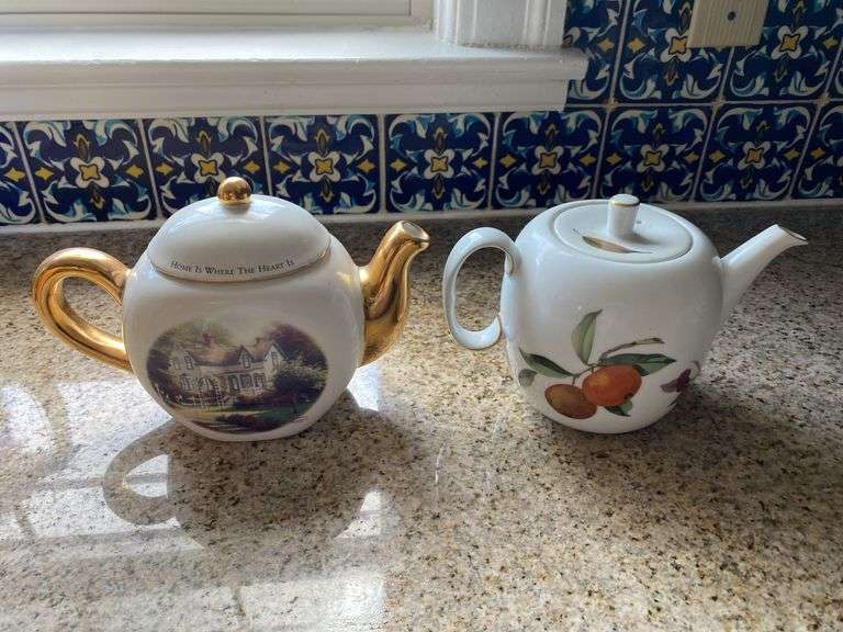 2 teapots, Thomas Kinkade, Evesham Royal Worcester image
