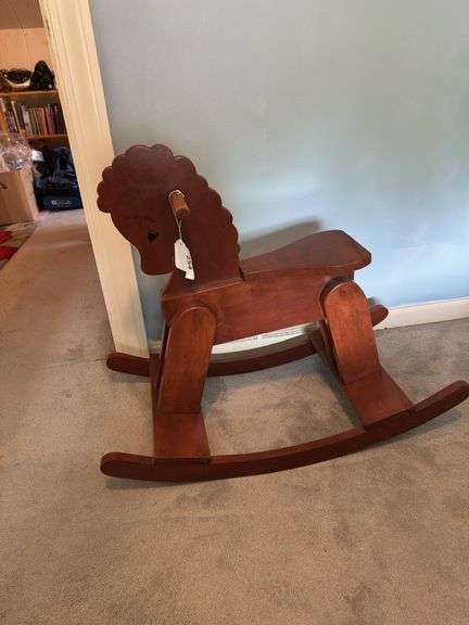 1970’s Folk art solid cherry rocking horse with no nails. Wooden pegs used to assemble. Hand made image