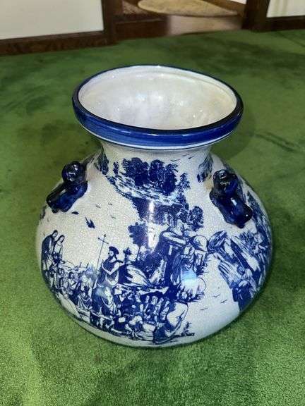 Large blue and white decorative vase