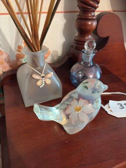 Signed art glass bird, art glass perfume. Diffuser image